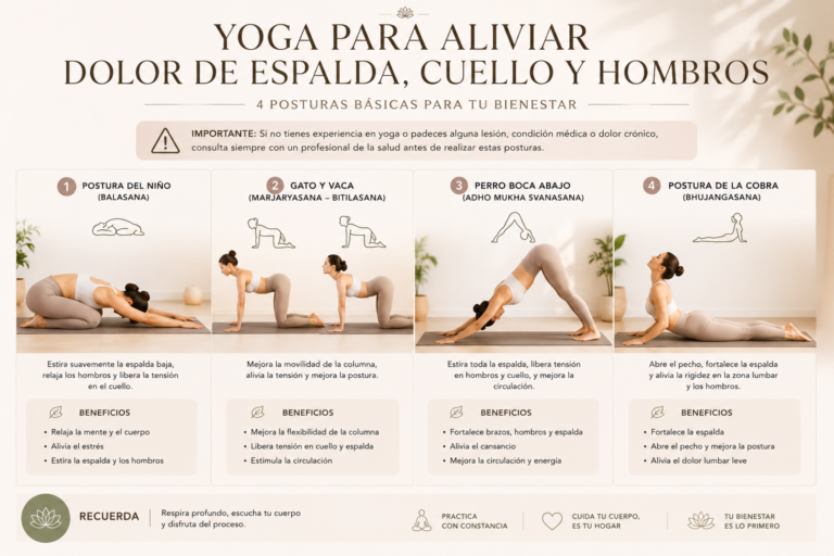 Yoga aliviar dolor espalda, cuello y hombros